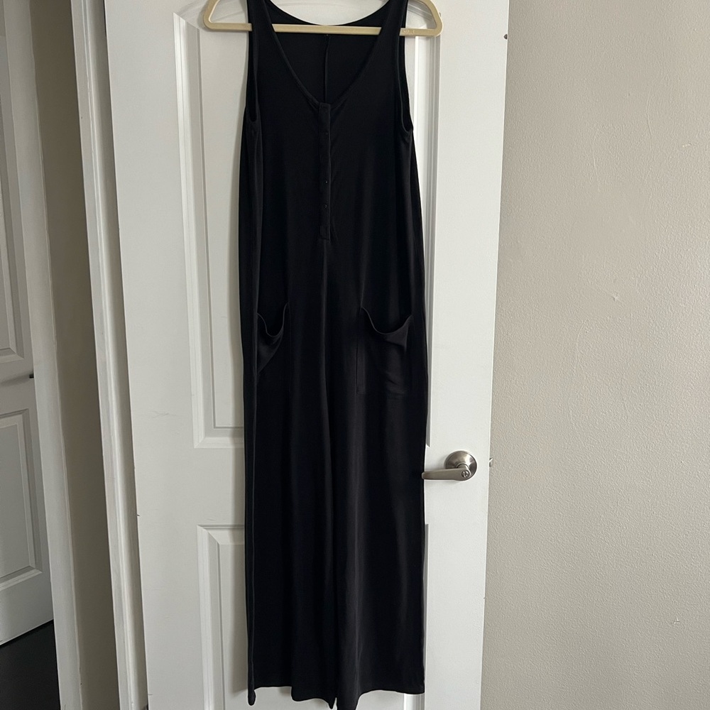 Quince Black Tencel Rib Maternity & Nursing Jumpsuit - Picture 3 of 7